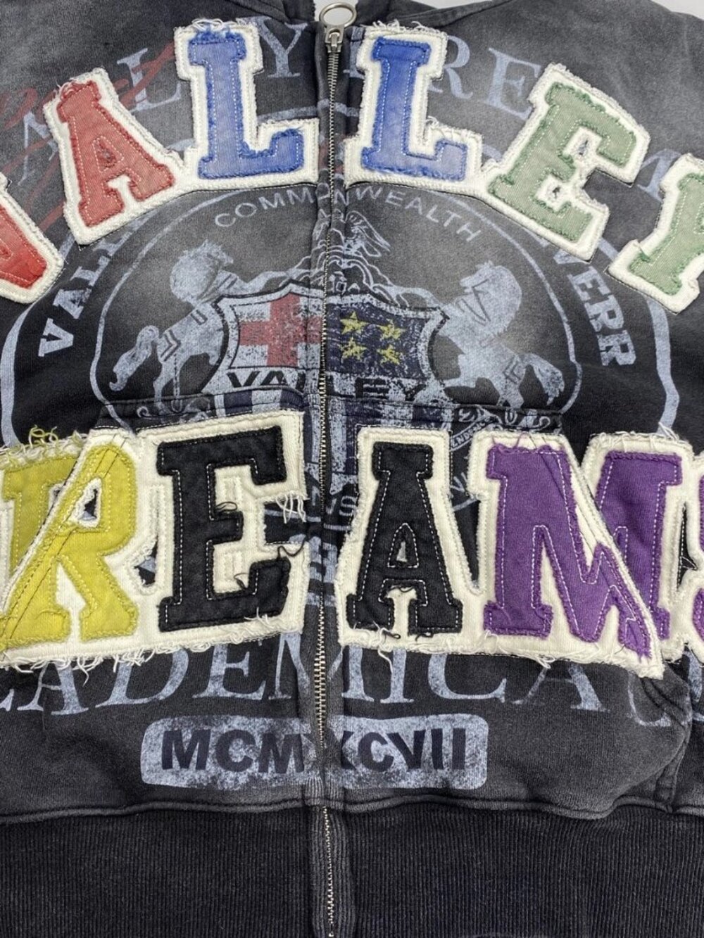 Vale Forever Unisex Hoodie Black/Multi Size S Blasted Zip Up Distressed Cotton - Picture 6 of 12